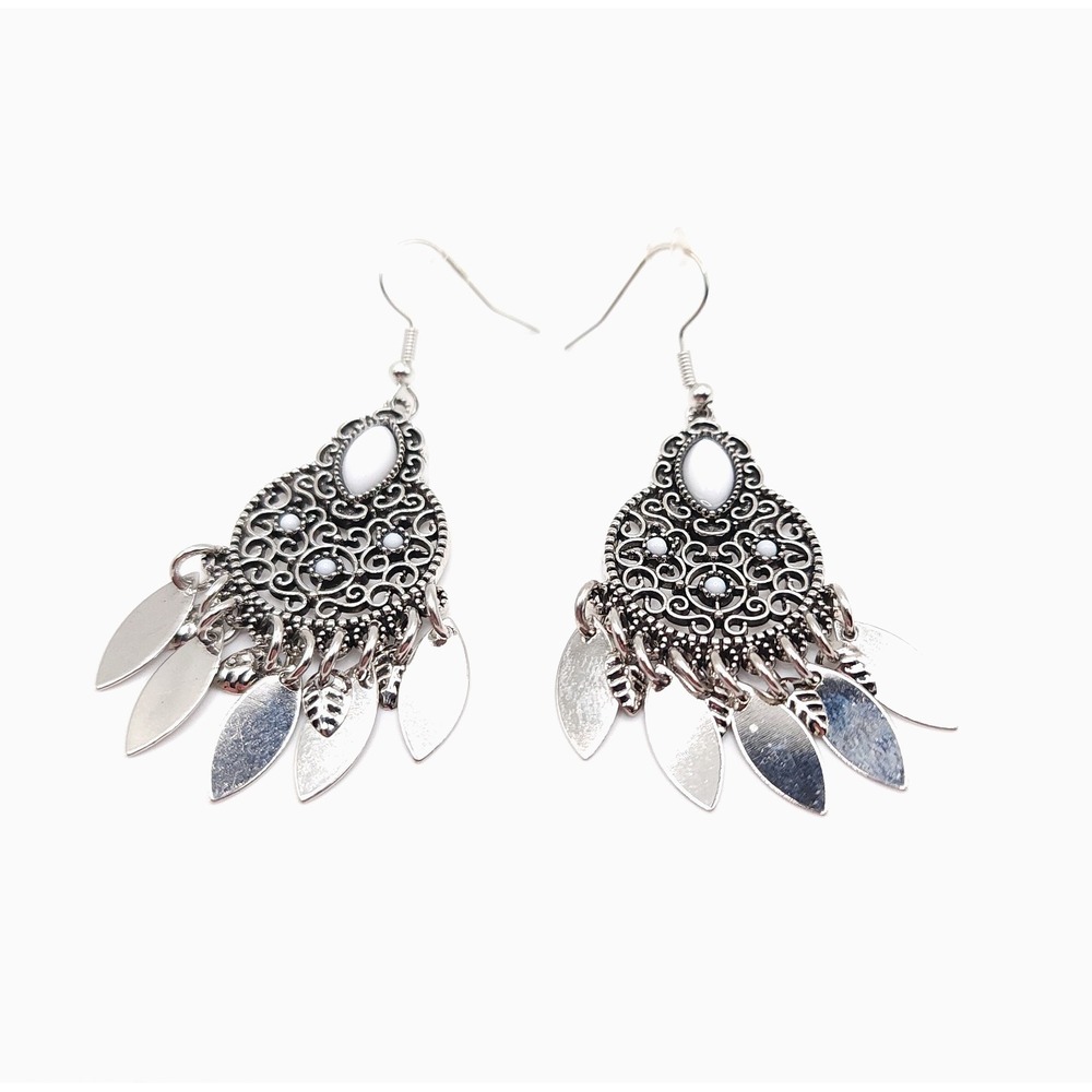 Paparazzi Galapagos Glamping Earrings Silver‎ Filigree Chandelier